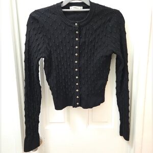 ZARA Black Textured Cardigan with Statement Buttons • Medium • Clean Girl / Y2K
